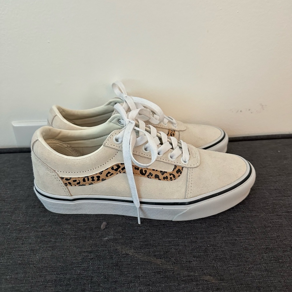 Like new, ivory suede Vans, with leopard detailing. Only worn once.